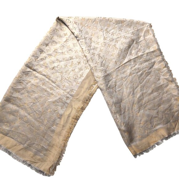 LOUIS VUITTON LV Light Gold & Gold Monogram Shawl Scarf Wrap - Picture 1 of 9
